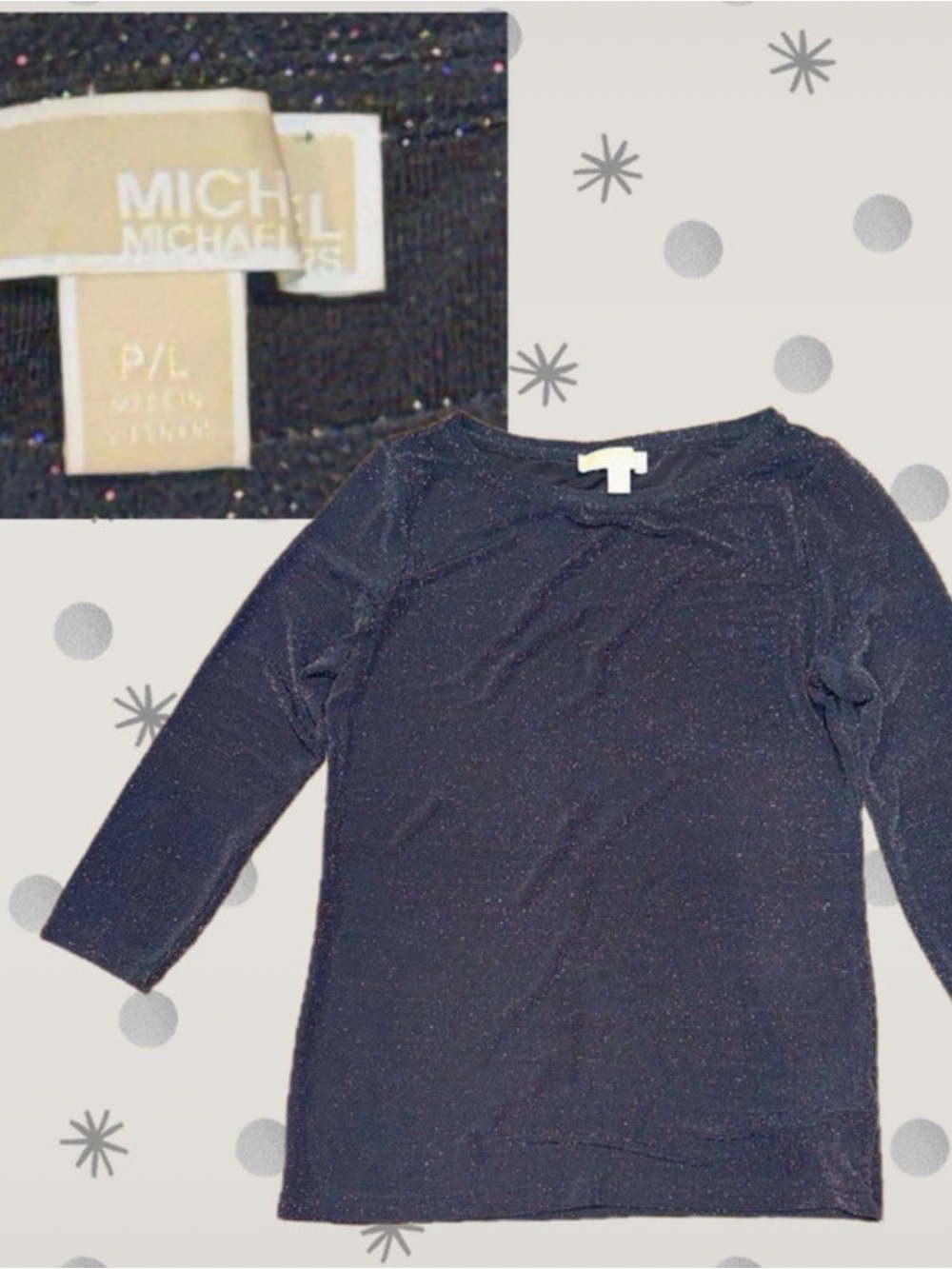 Michael Kors Women’s Navy Sparkle Crewneck Long-Sleeve Top BB size L